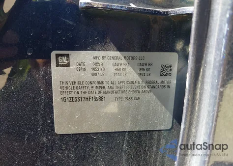 2017 Chevrolet Malibu 1Lt from USA, damaged, VIN 1G1ZE5ST7HF139881